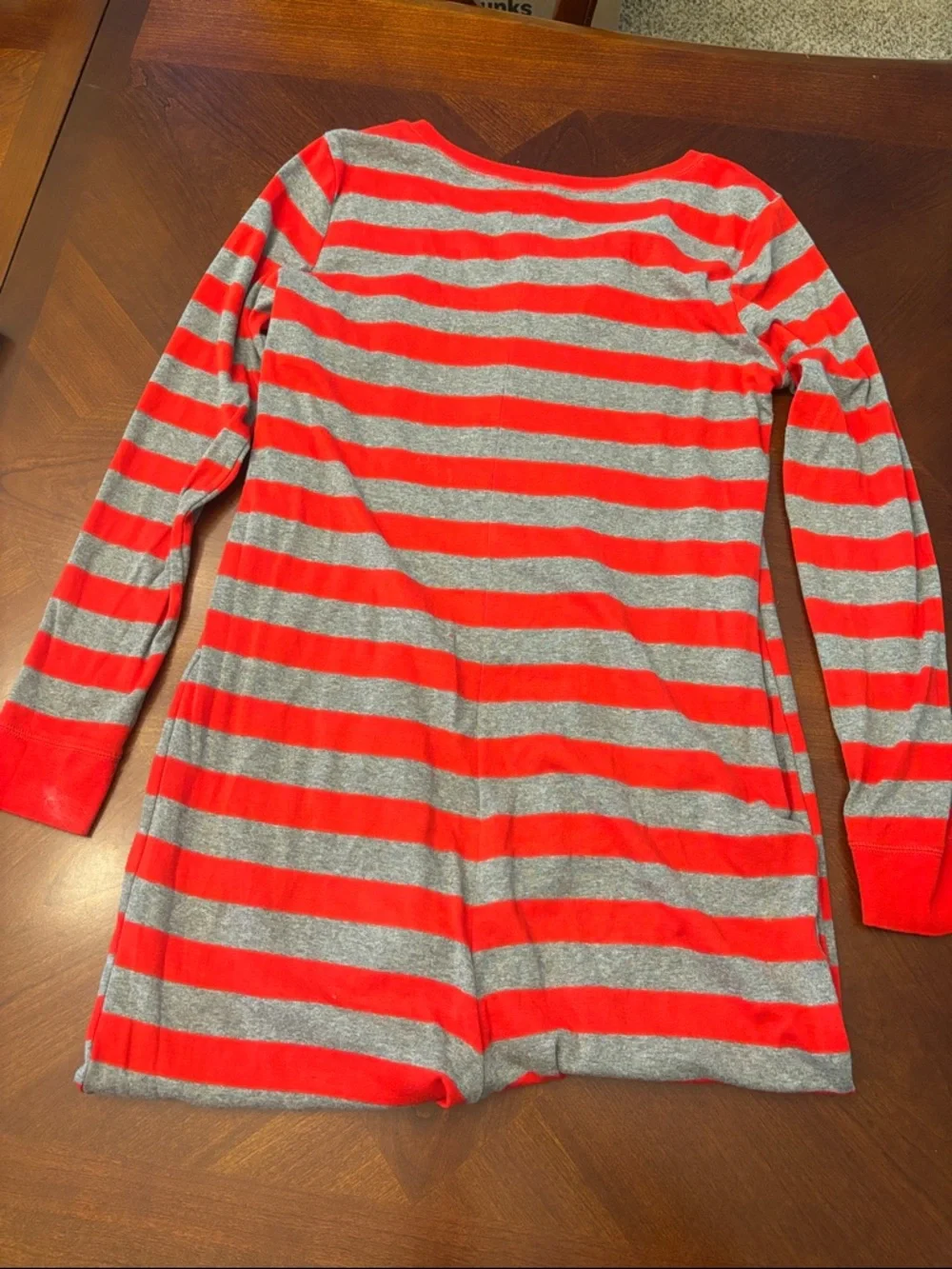 Red and Gray Striped Long-Sleeve Pajama One-Piece - Picture 6 of 8